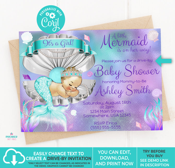 Mermaid Baby Shower Invitation Light Tone
