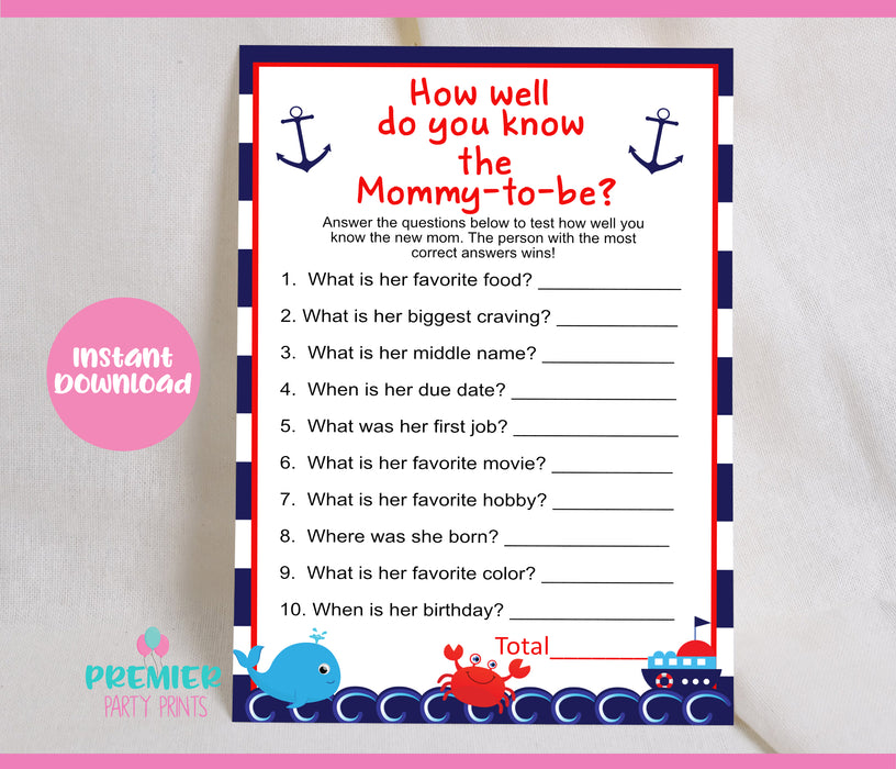 Nautical Baby Shower Game Mommy to Be