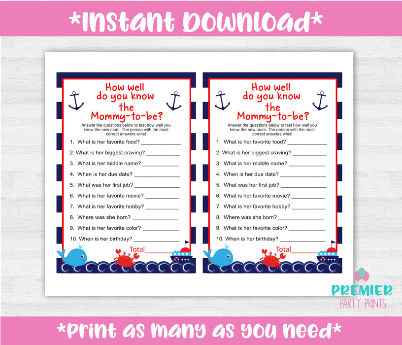 Nautical Baby Shower Game Mommy to Be instructions
