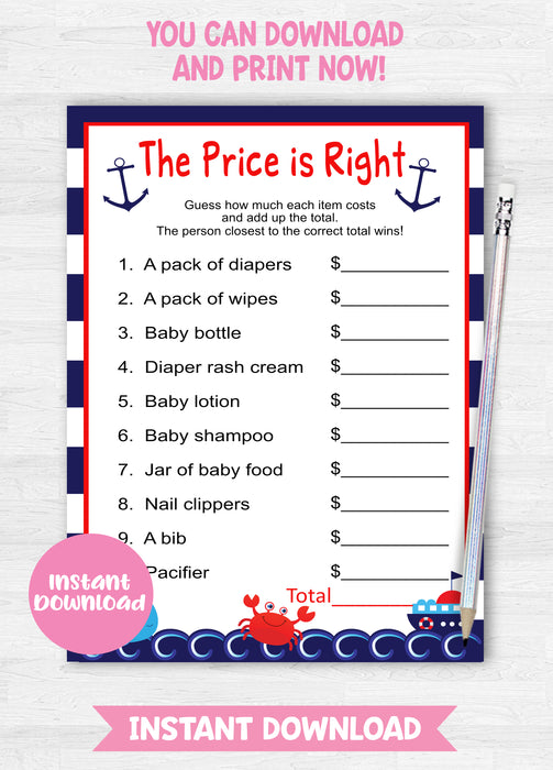 Nautical Baby Shower Game The Price is Right