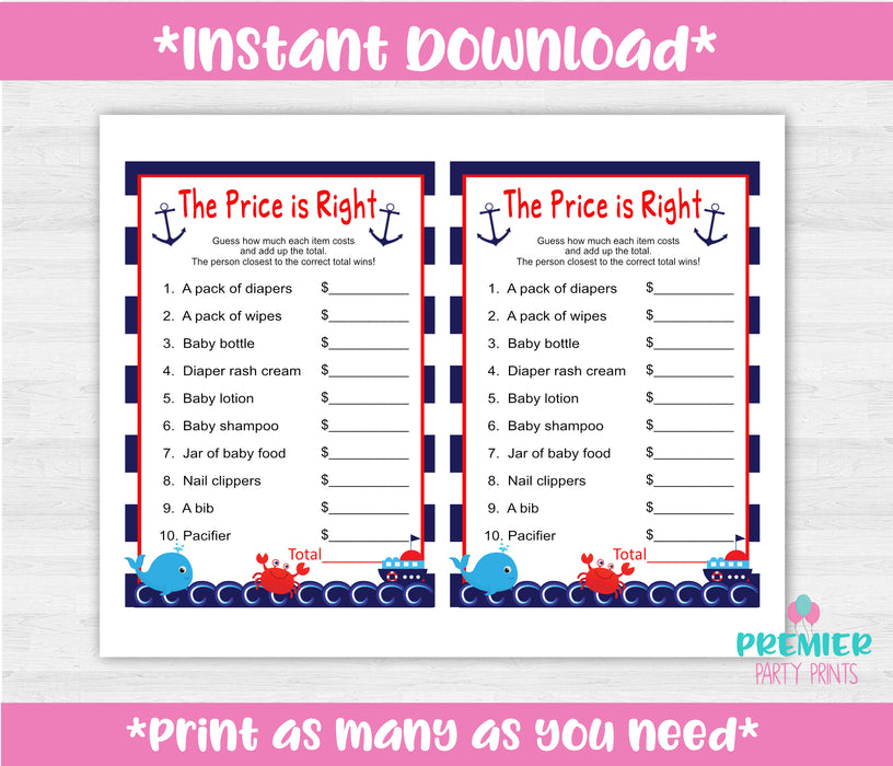 Nautical Baby Shower Game The Price is Right Instructions