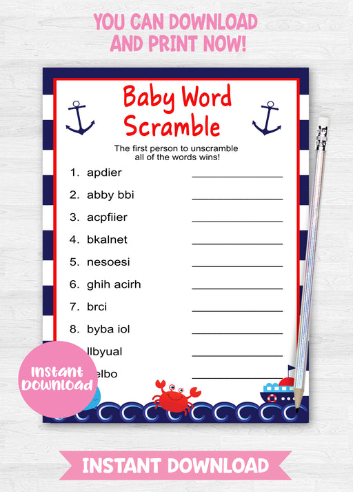 Nautical Baby Shower Game Baby Word Scramble