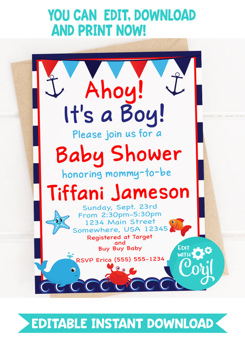  Nautical Baby Shower Invitation Version 1