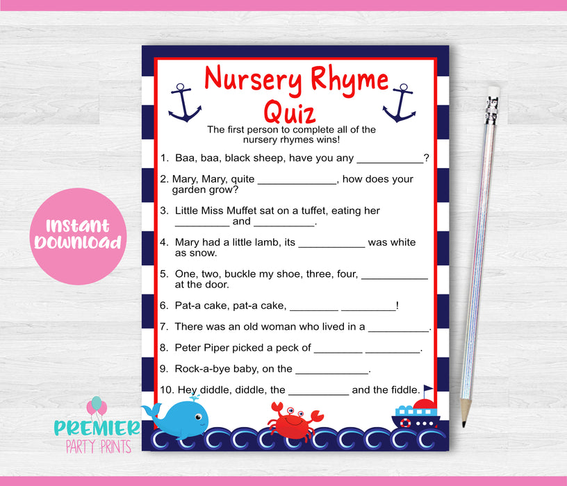  Nautical Baby Shower Nursery Rhyme Quiz