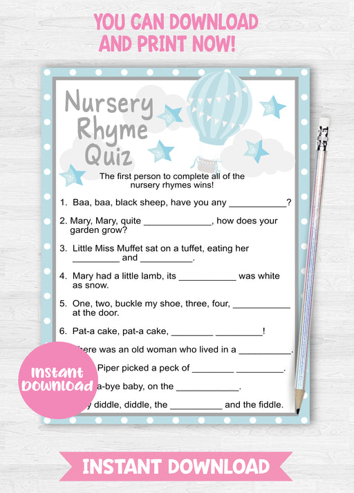 Up Up and Away Nursery Rhyme Quiz Game