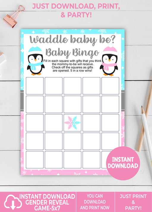 Printable Waddle Baby Be Penguin Christmas Winter Bingo Game