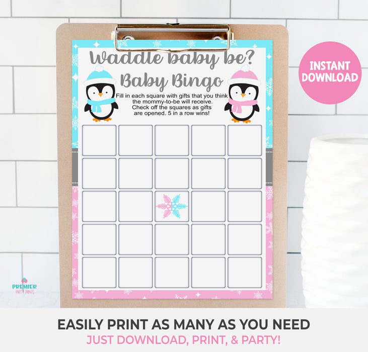 Printable Waddle Baby Be Penguin Christmas Winter Bingo Game