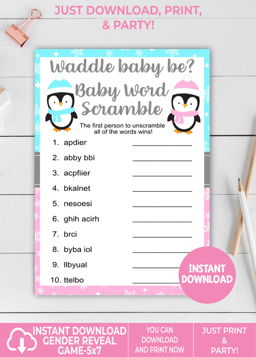 Printable Waddle Baby Be Penguin Christmas Winter Baby Word Scramble Game