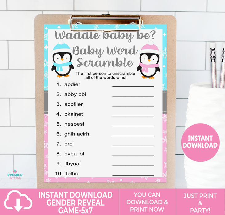 Printable Waddle Baby Be Penguin Christmas Winter Baby Word Scramble Game