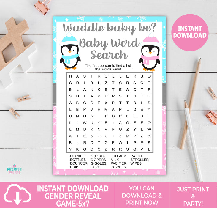 Printable Waddle Baby Be Penguin Christmas Winter Baby Word Search Game