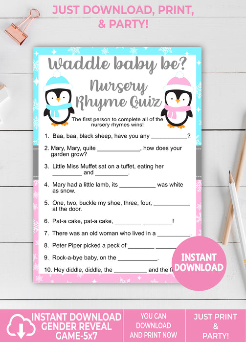 Printable Waddle Baby Be Penguin Christmas Winter Nursery Rhyme Quiz Game