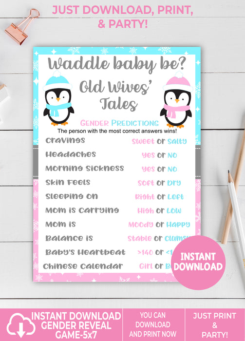 Printable Waddle Baby Be Penguin Christmas Winter Old Wives' Tales Game
