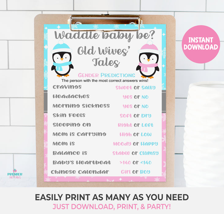 Printable Waddle Baby Be Penguin Christmas Winter Old Wives' Tales Game