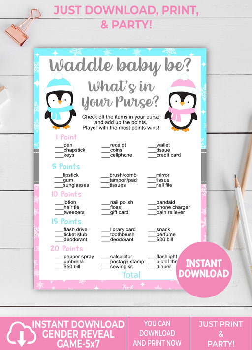 Printable Waddle Baby Be Penguin Christmas Winter What's in Your Purse Game