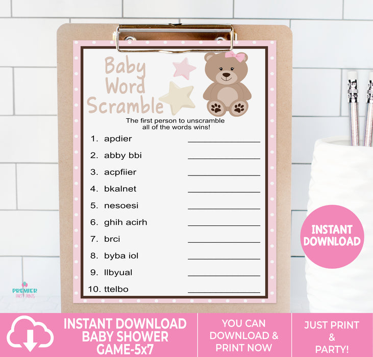 Pink Teddy Bear Baby Word Scramble Game