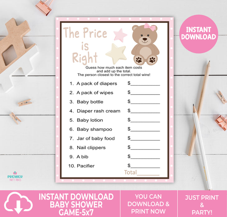 Pink Teddy Bear The Price is Right Baby Shower Game