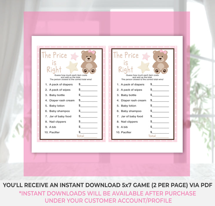 Pink Teddy Bear The Price is Right Baby Shower Game Instructions