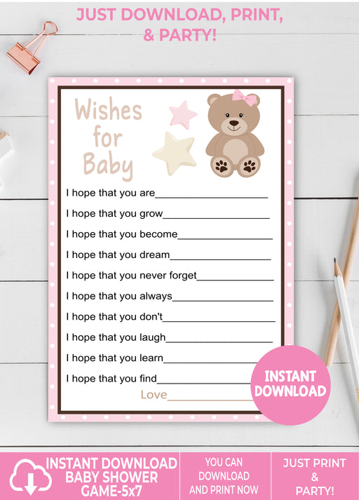  Pink Teddy Bear Wishes for Baby Shower Game
