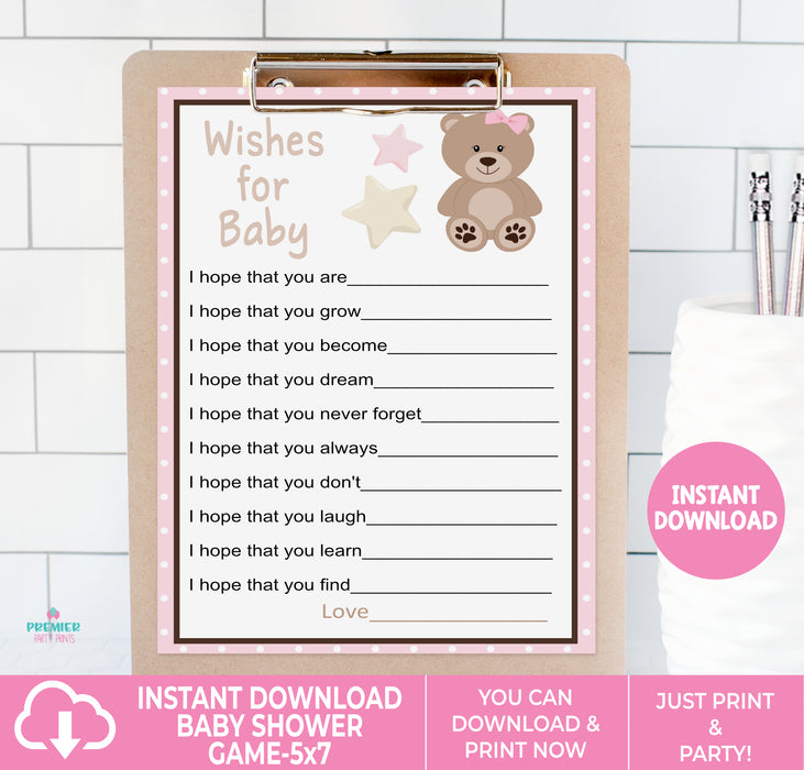  Pink Teddy Bear Wishes for Baby Shower Game