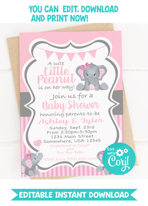  Pink Little Peanut Baby Shower Invitation