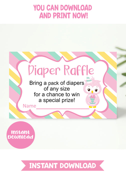Pink and Green Owl Baby Shower Diaper Raffle Tickets