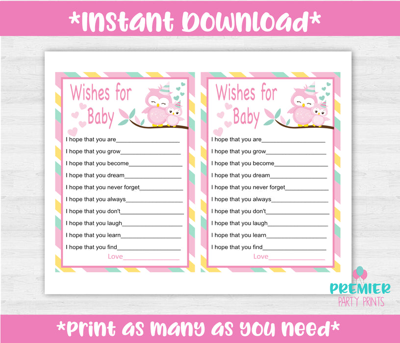 Pink and Green Owl Baby Shower Wishes for Baby Instructions