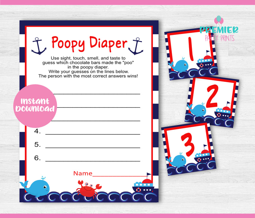 Nautical Poopy Diaper Baby Shower Game