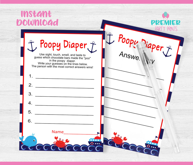 Nautical Poopy Diaper Baby Shower Game