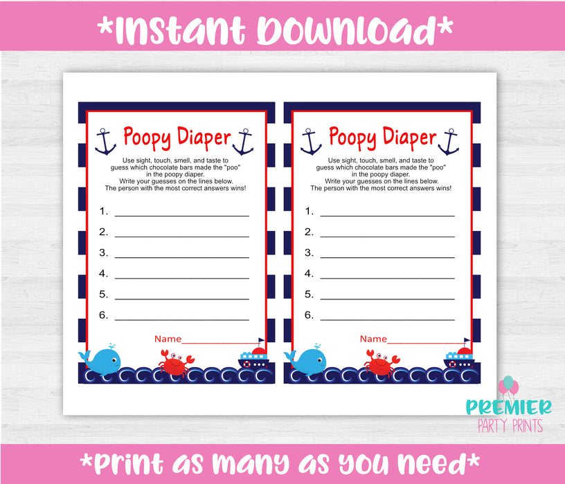 Nautical Poopy Diaper Baby Shower Game Instructions