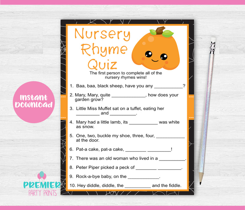  Halloween Little Pumpkin Baby Shower Nursery Rhyme Quiz