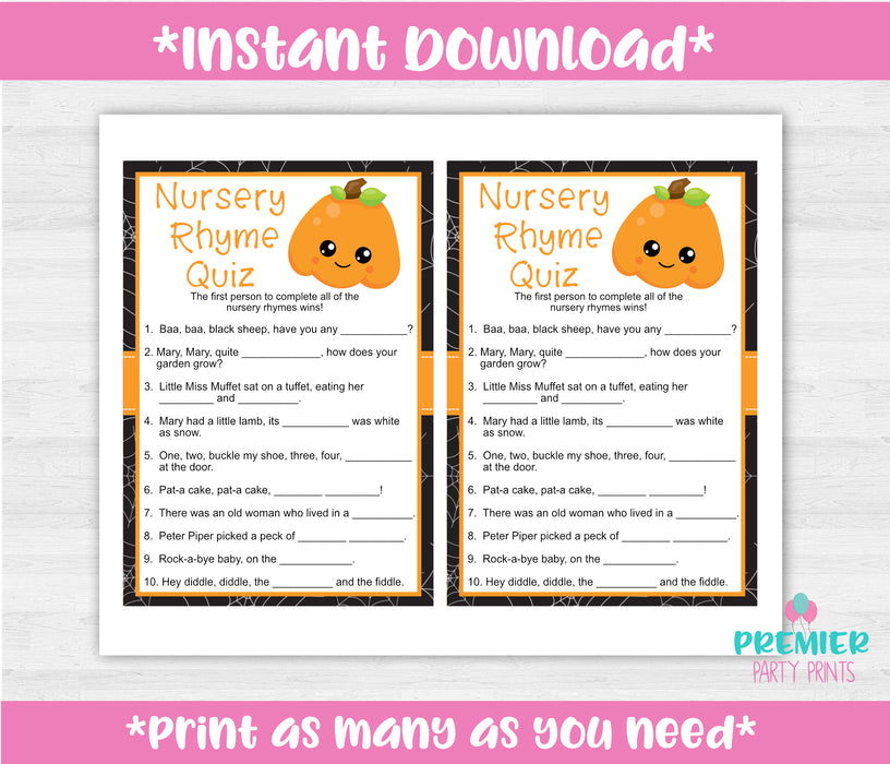  Halloween Little Pumpkin Baby Shower Nursery Rhyme Quiz Instructions