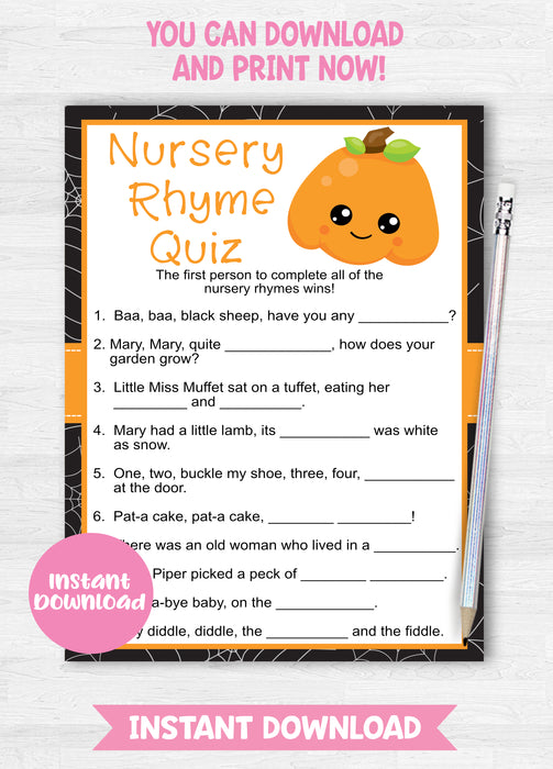  Halloween Little Pumpkin Baby Shower Nursery Rhyme Quiz