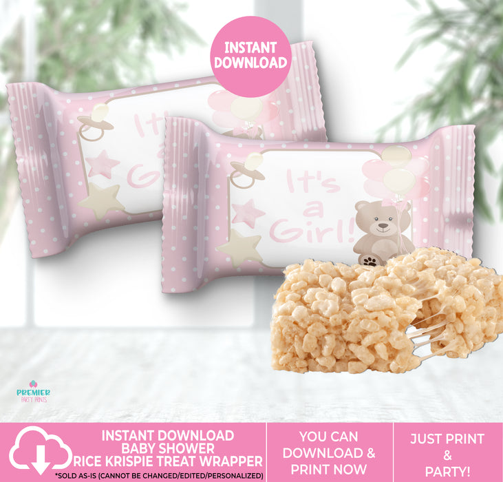 Pink Teddy Bear Baby Shower Rice Krispie Treat Wrapper