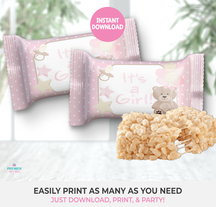 Pink Teddy Bear Baby Shower Rice Krispie Treat Wrapper
