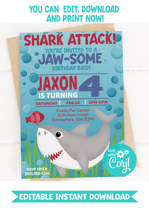  Shark Birthday Invitation Version 1