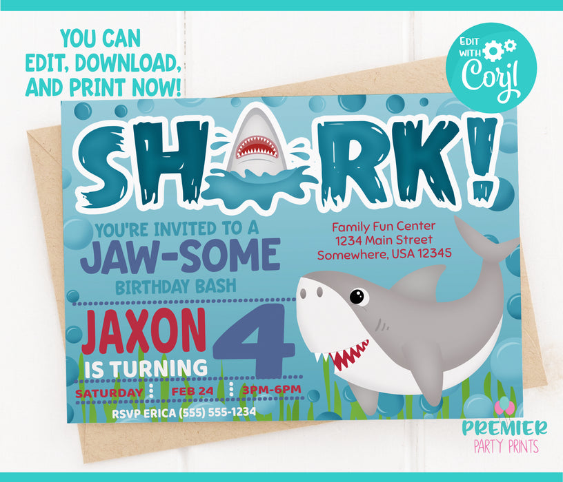 Shark Birthday Invitation Version 2