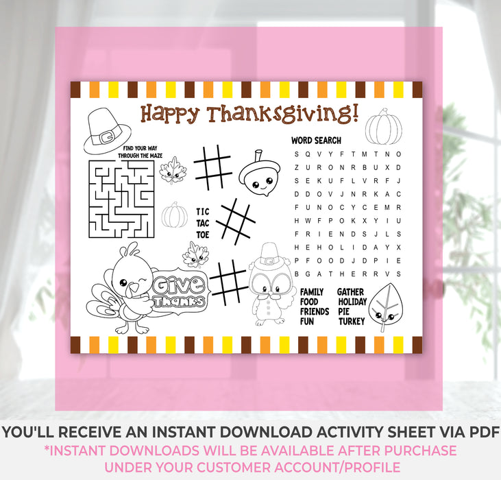 Instant Download (Non-Editable) Thanksgiving Activity Sheet Vers 1-TGAS001