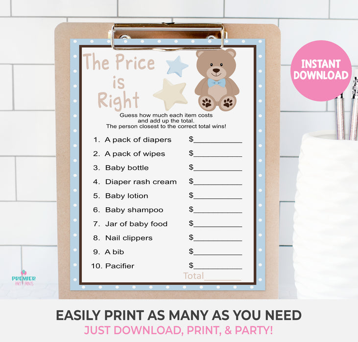 Blue Teddy Bear The Price is Right Baby Shower Game
