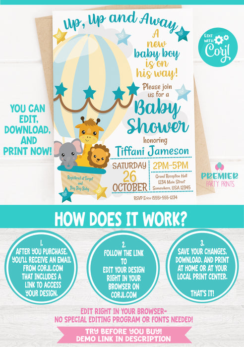 Up Up & Away Baby Shower Invitation Instructions