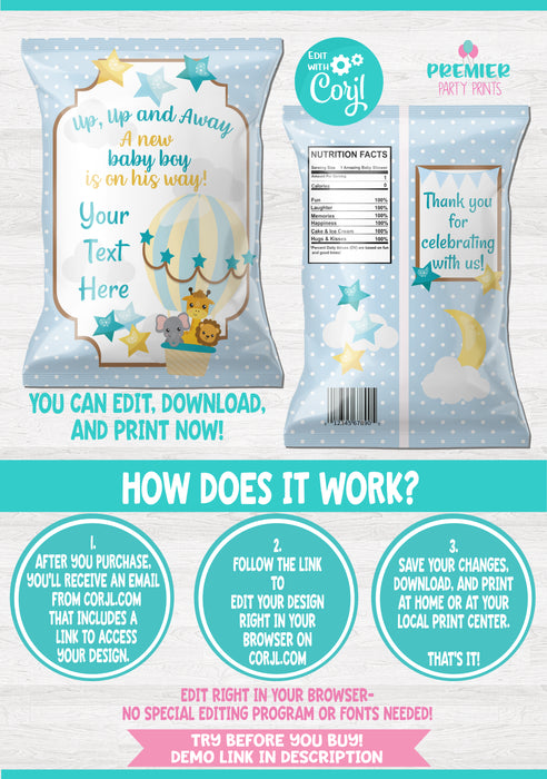 Up Up & Away Baby Shower Chip Bag Instructions