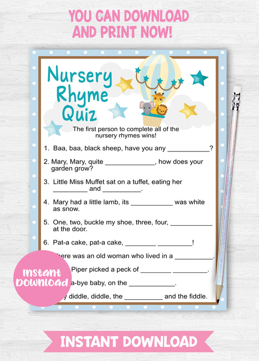 Up Up and Away Nursery Rhyme Quiz Game