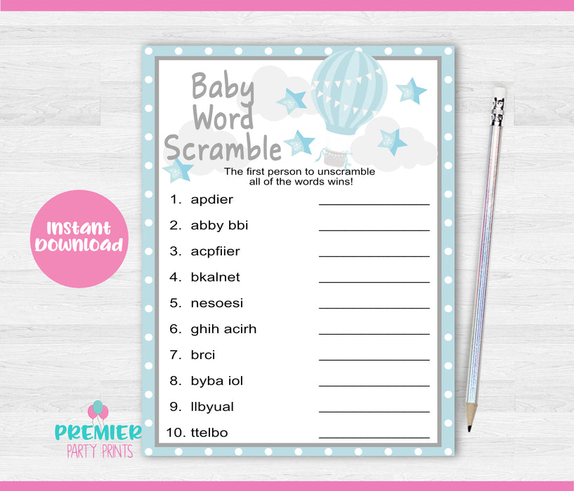 Up Up and Away Baby Word Scramble Game