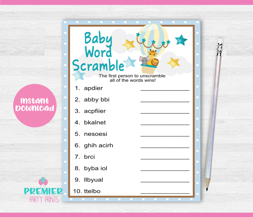 Up Up and Away Baby Word Scramble Game