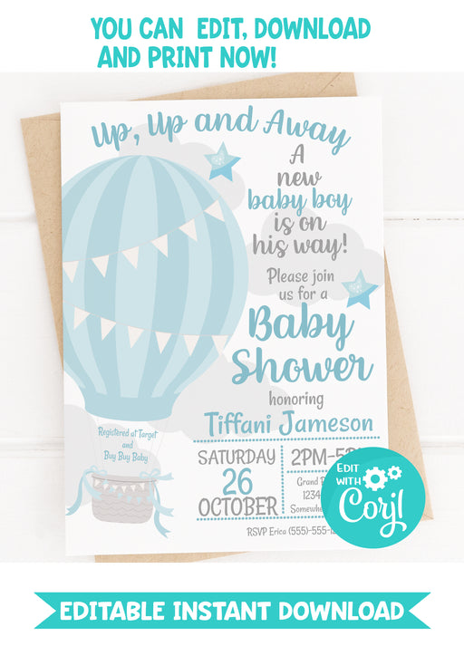 Up Up & Away Baby Shower Invitation