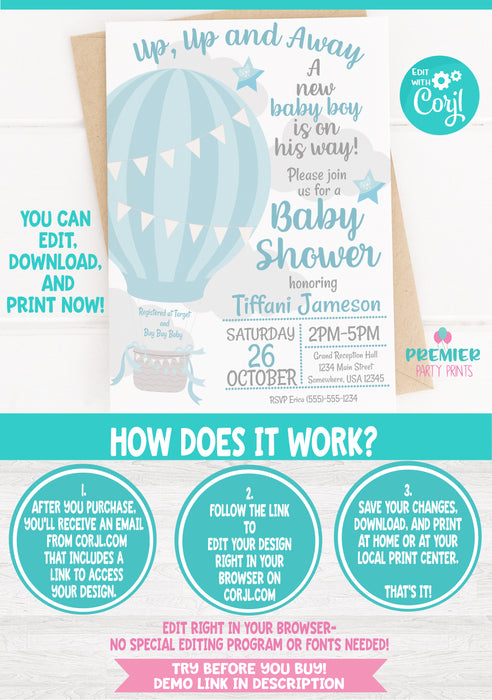 Up Up & Away Baby Shower Invitation Instructions
