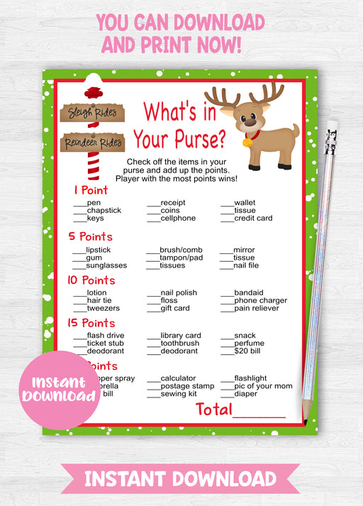  Christmas Reindeer What's in Your Purse Game