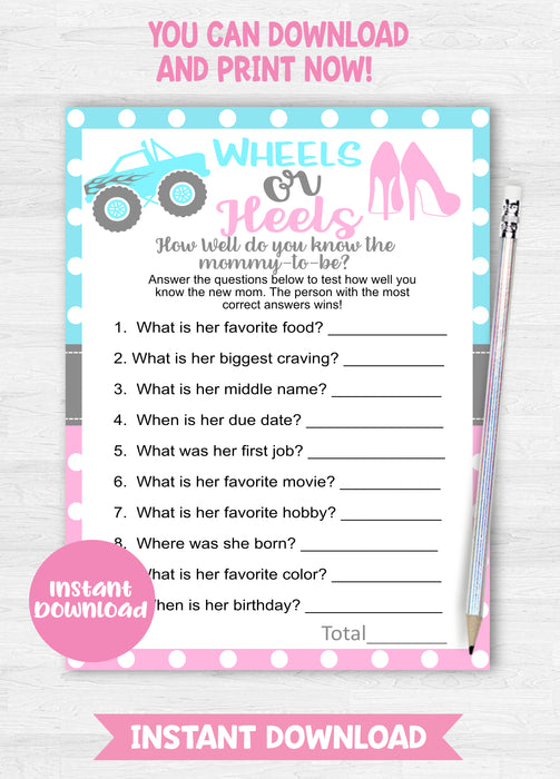  Wheels or Heels How Well Do You Know the Mommy to Be Gender Reveal Game