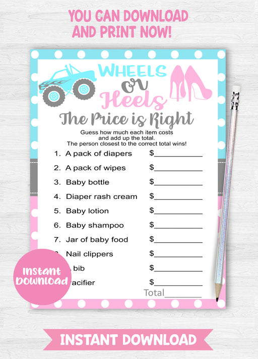  Wheels or Heels The Price is Right Gender Reveal Game
