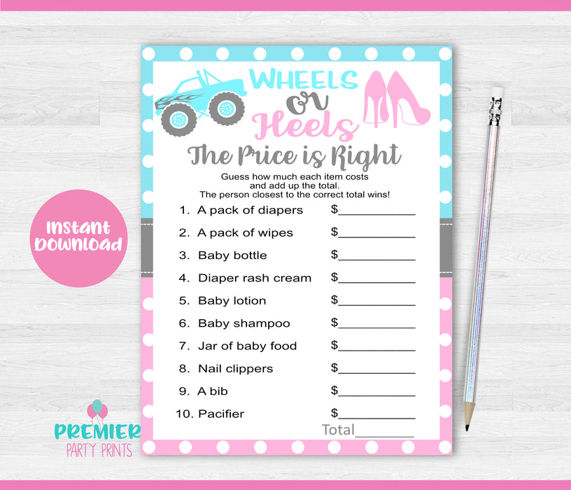  Wheels or Heels The Price is Right Gender Reveal Game